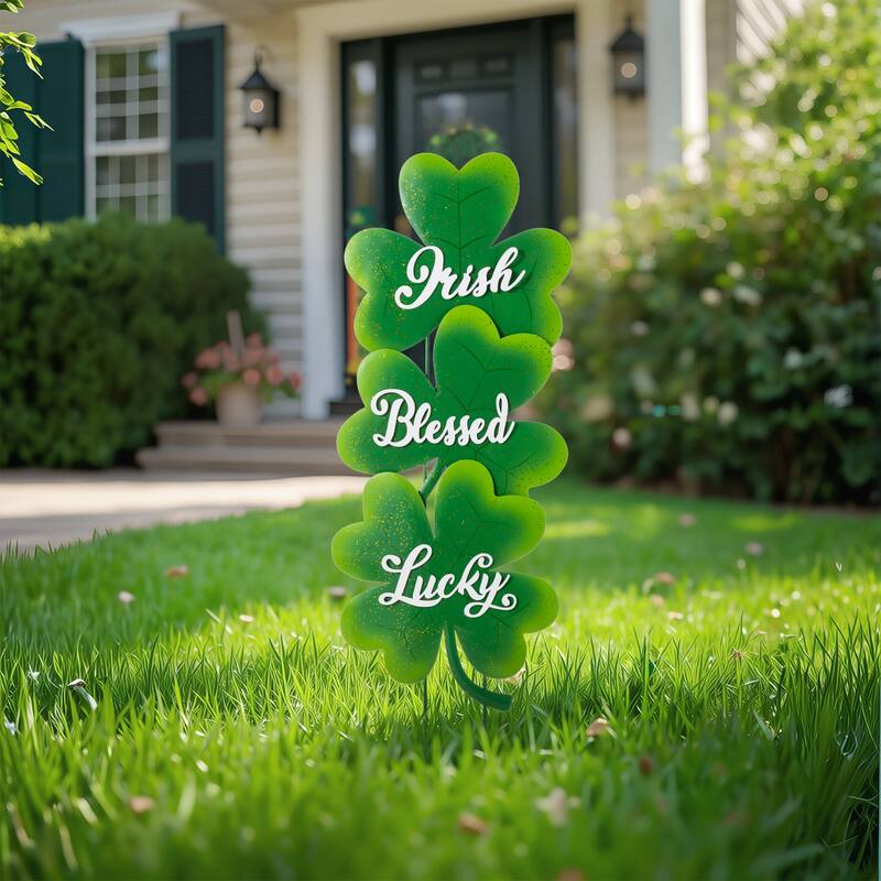 Glitzhome 36.75"H Set of 3 St. Patrick's Metal Shamrock Yard Stakes