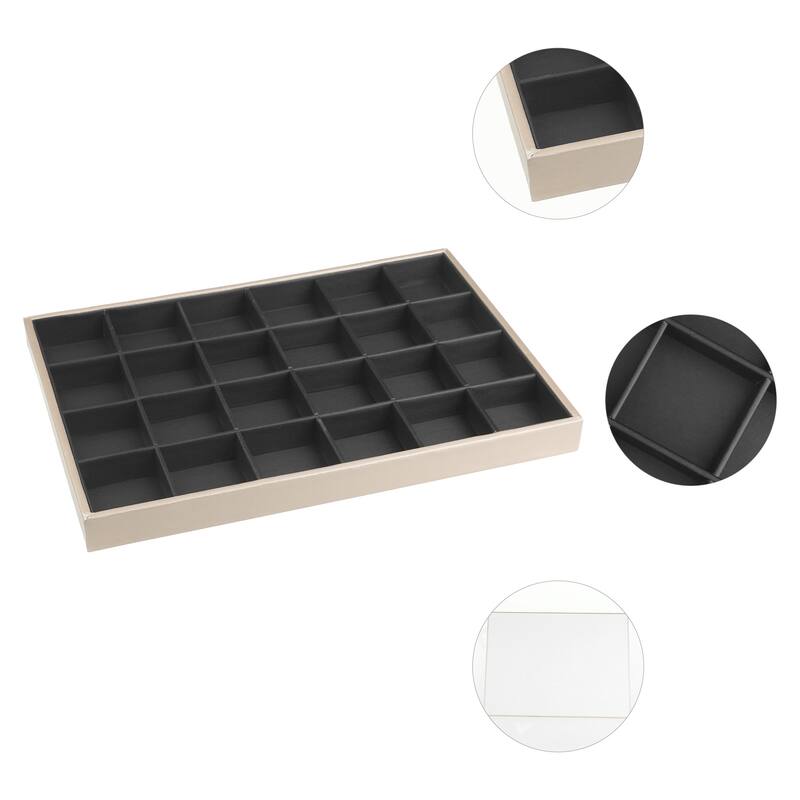 PU Leather Jewelry Organizer Trays with Removable Dividers for Drawers, Jewelry Organizer Drawer Inserts Container Storage - 24 Grid Tray