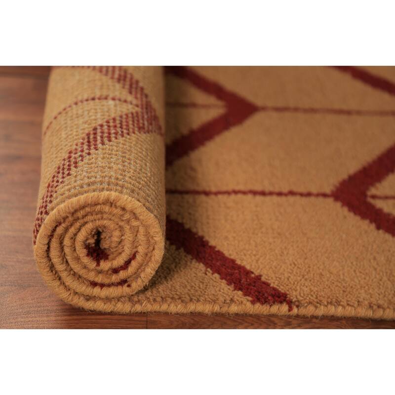 Hand Knotted Oriental 100% Wool Carpet Modern Geometric Oranges & Rust Moroccan Runner Rug - 9' 10'' X 2' 9''