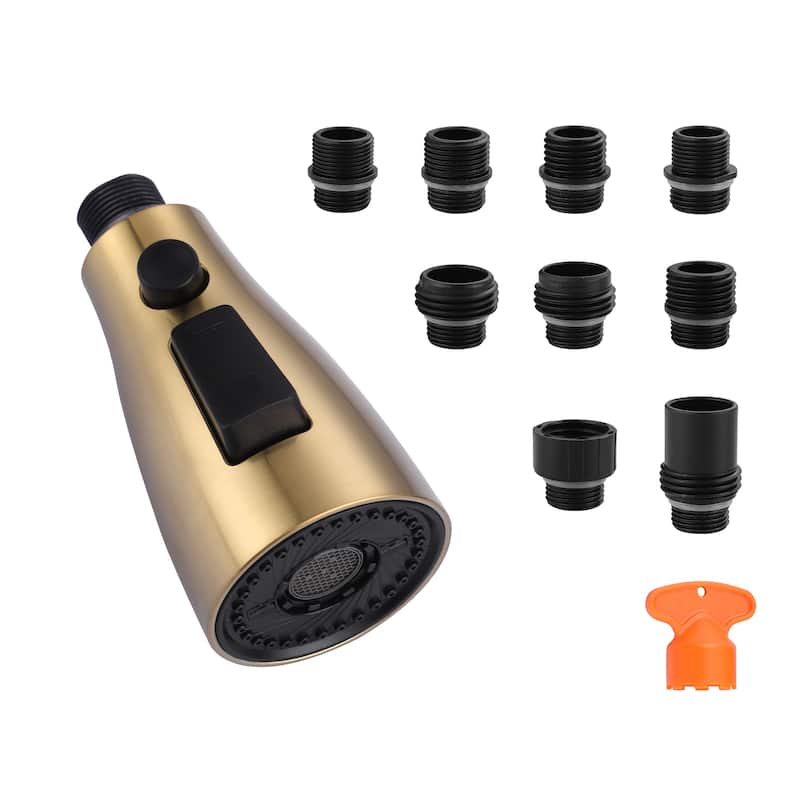 WOWOW 1/2 in. Kitchen Faucets Head with 3-Spray Modes and 9 Adapters - Brushed Gold