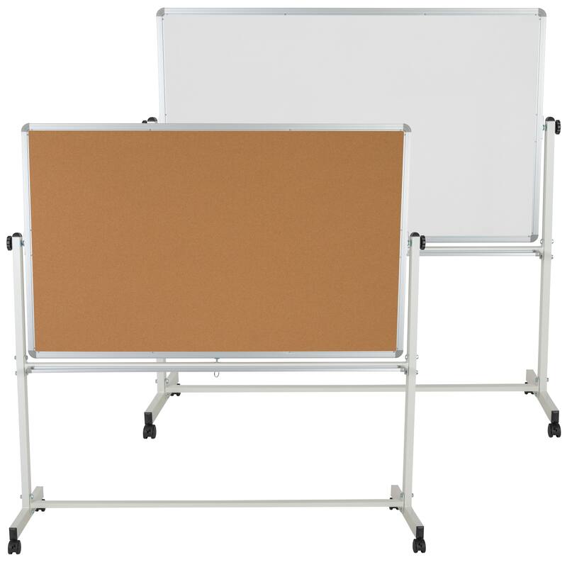 Reversible Mobile Cork Bulletin & White Board with Pen Tray