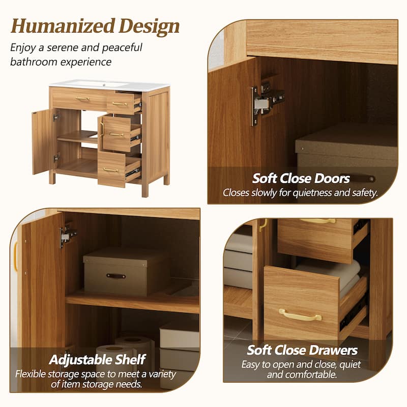 36" Wood Bathroom Vanity with Storage Cabinet and Drawers by Harper&Bright Designs