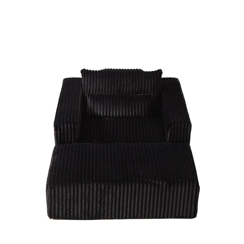 75-Inch Plush Corduroy Fabric Sofa Set with Removable Footrest for Livingroom Fluffy Modular Sleeper Sofa Chair