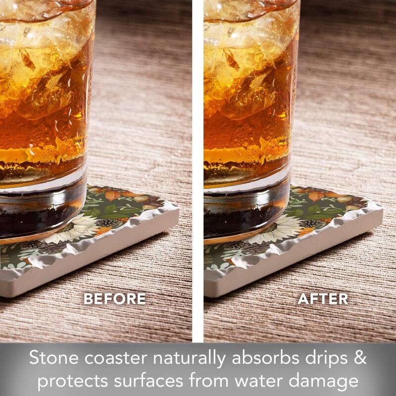 Absorbent Stone Tumbled Tile Coasters, Farmhouse Floral, Set of 4
