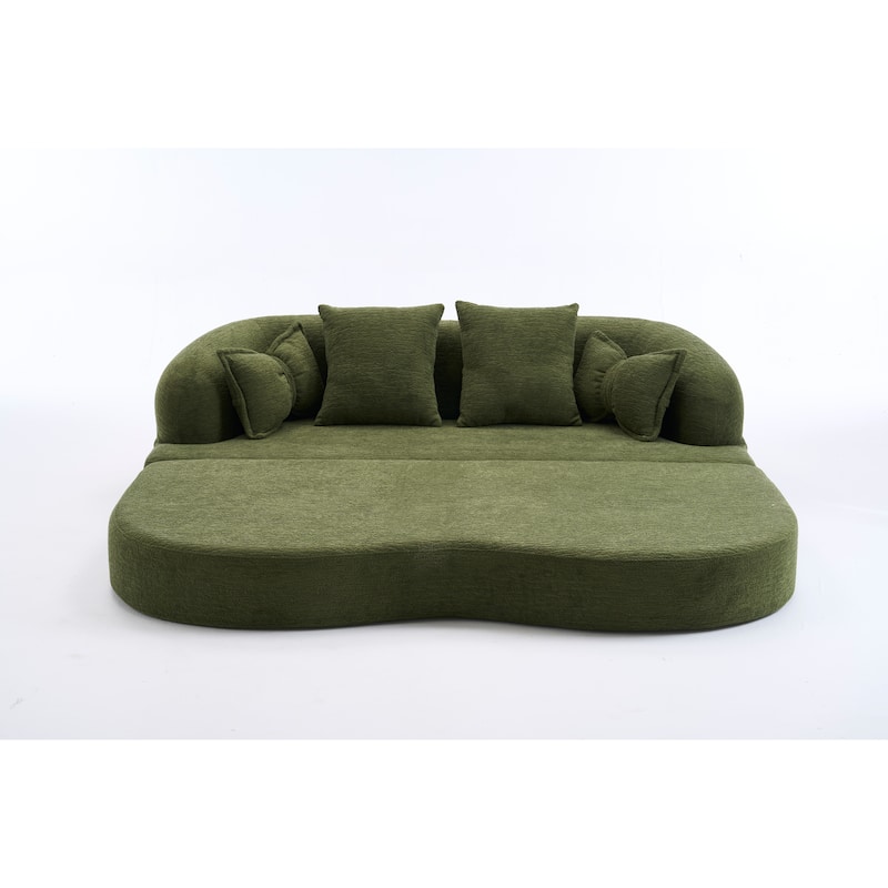 Modern 2-in-1 2-Seater Sofa Folding Sofa Bed with 4 Pillows, Chenille Fabric, for Apartment Living Rooms, Green