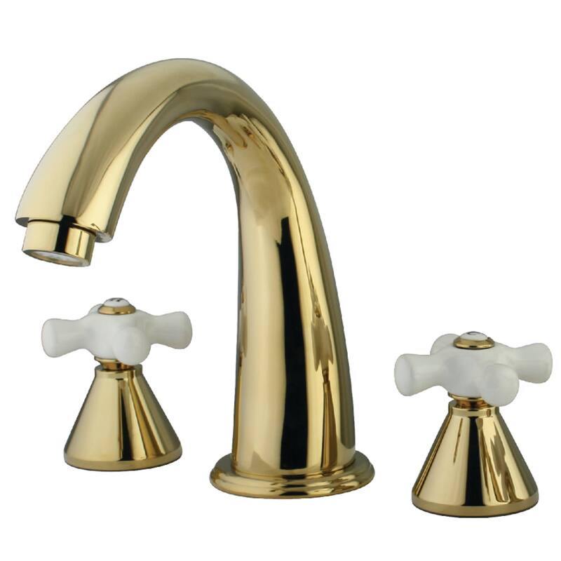Kingston Brass Naples Widespread Deck Mounted Roman Tub Filler with - Polished Brass
