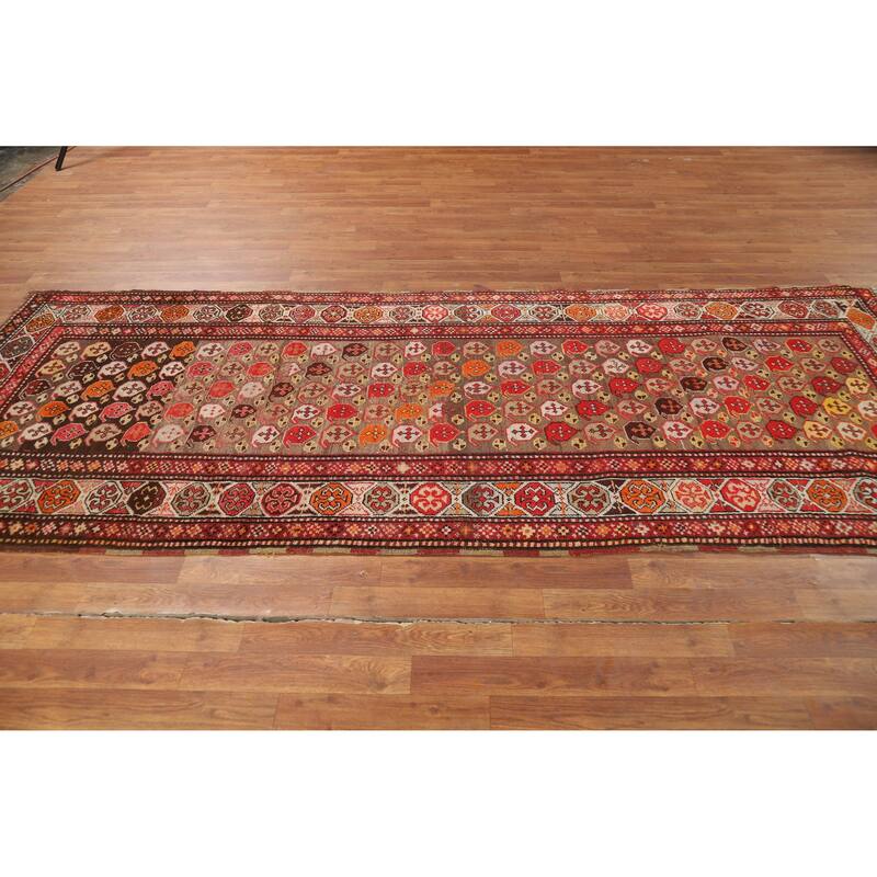 Pre-1900 Antique Vegetable Dye Kazak Runner Wool Carpet - 3'9" x 10'0"
