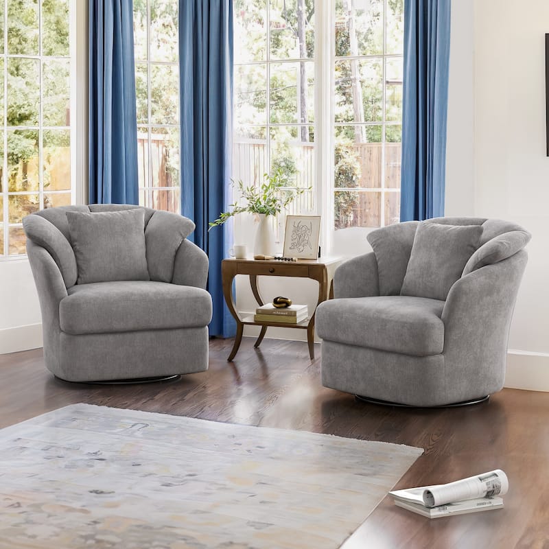 LUE BONA Oversized Swivel Accent Chair, Modern Barrel Chair with Double Cushion - N/A
