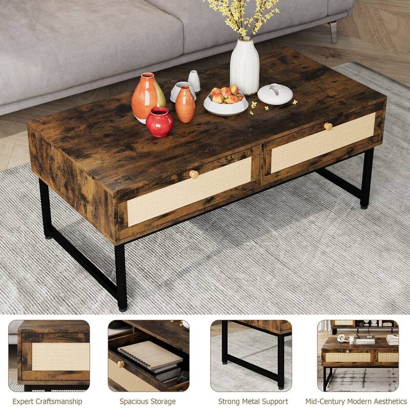Rattan Coffee Table with 2 Drawers