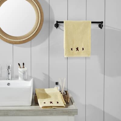 Burgundy Prim Stars Creme Hand Towel Set of 2 16x26