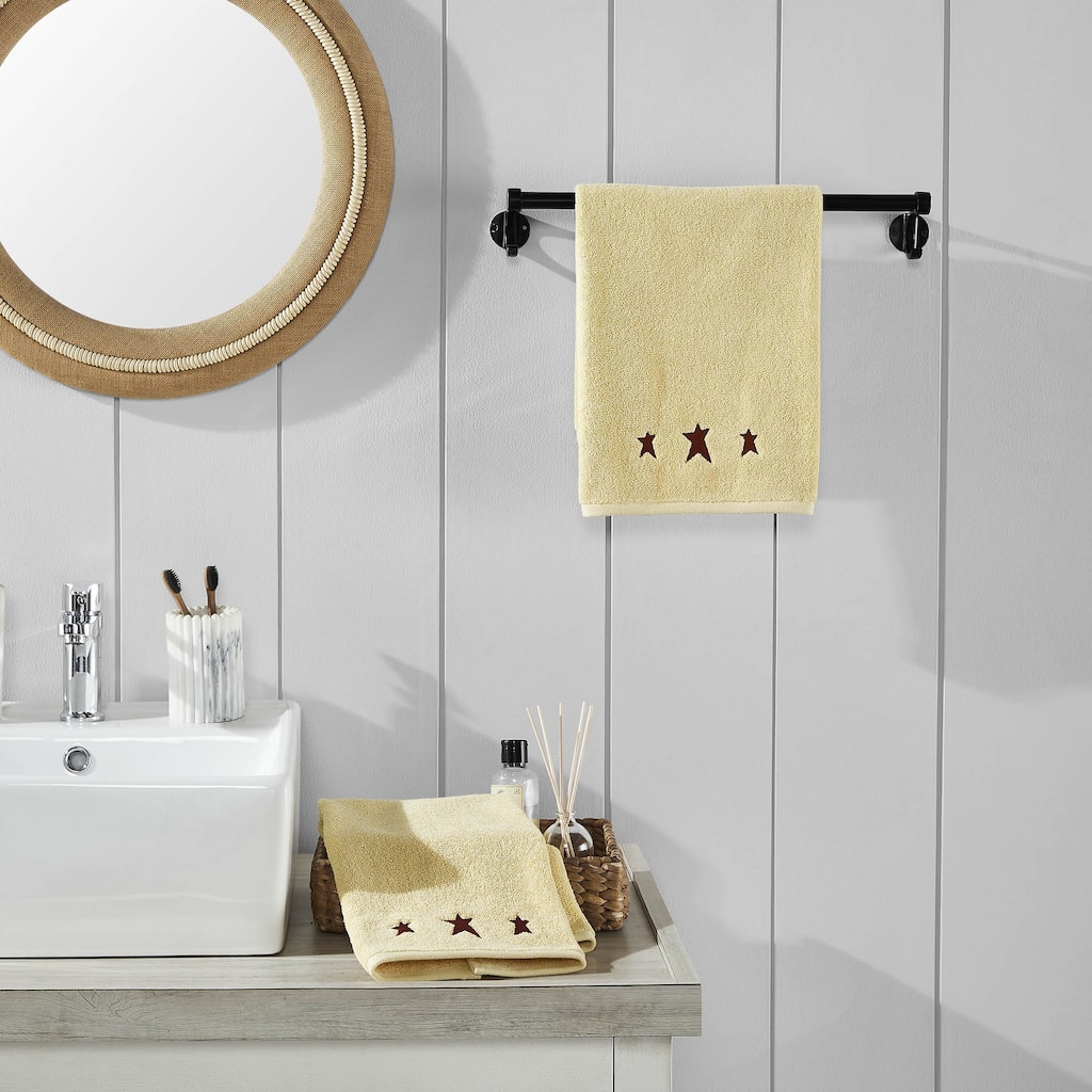 Burgundy Prim Stars Creme Hand Towel Set of 2 16x26