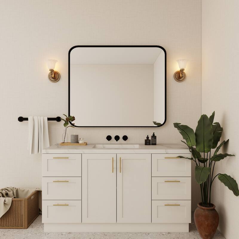 Organnice Rectangular Aluminum Frame Vanity Bathroom Mirror with Clear Glass