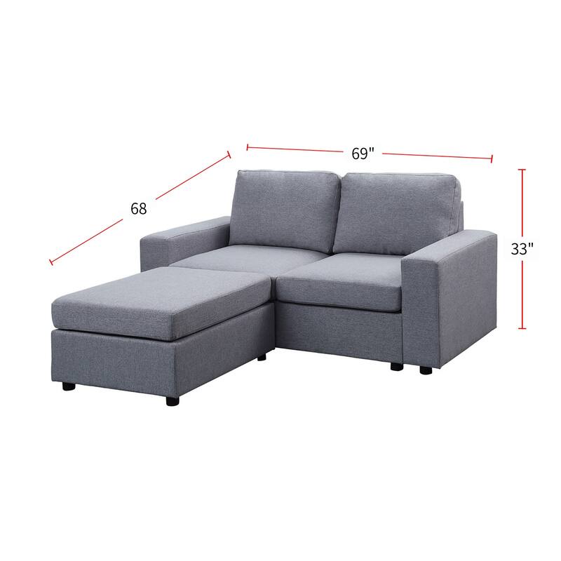 Linen Loveseat with Ottoman