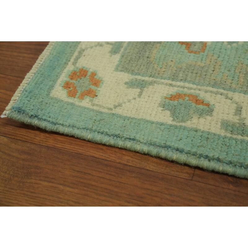 Handmade Wool Oushak Turkish Area Rug, Floral Geometric Carpet - 10' 0'' X 8' 3''