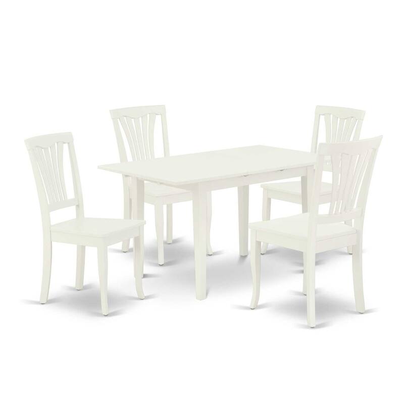 HomeStock 5-Pc Rectangular Linen White Finish Solid Wood Top-Dining Room Set with Butterfly Leaf-Seats 4