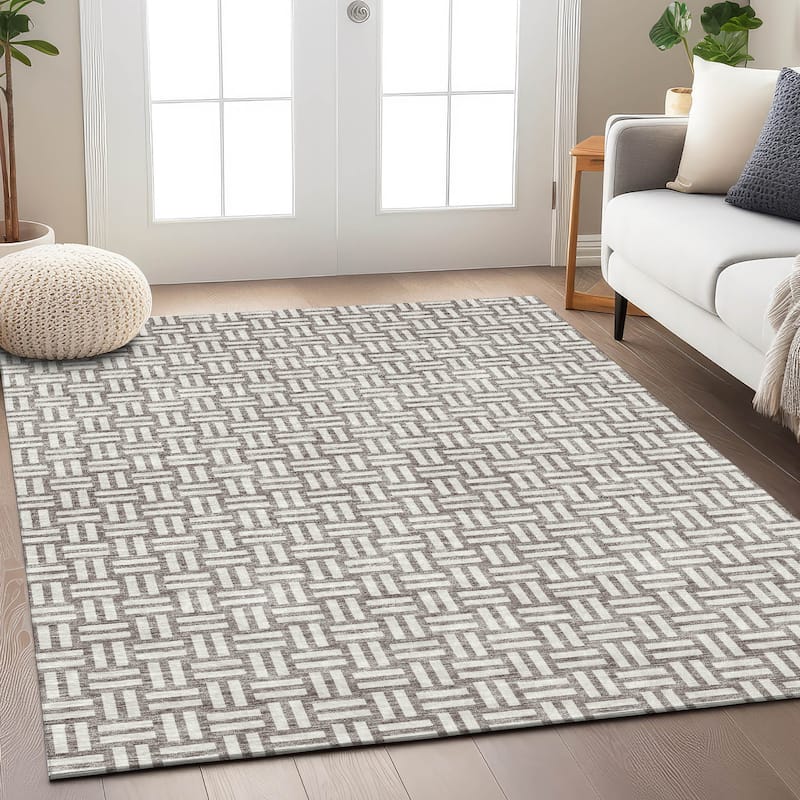 Machine Washable Indoor/ Outdoor Chantille Contempory Crosshatch Rug