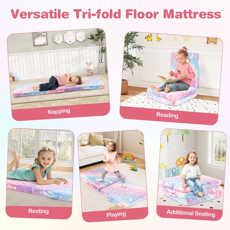 Gymax Foldable Floor Mattress for Kids Glow in the Dark Toddler Nap