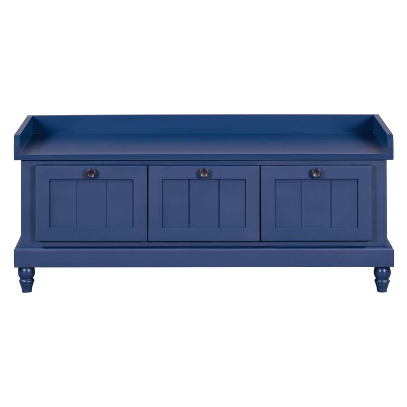Classic Wood Shoe Bench with Cushion and 3 Drawers, Upholstered Storage Bench with Handle for Living Room, Entryway