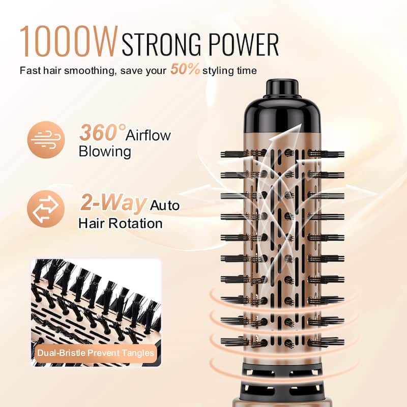 VEVOR Rotating Hair Dryer Brush, Ionic Hot Air Styling Brush with 3-Temp Blow Dryer Brush for Fast Drying Straightening Curling