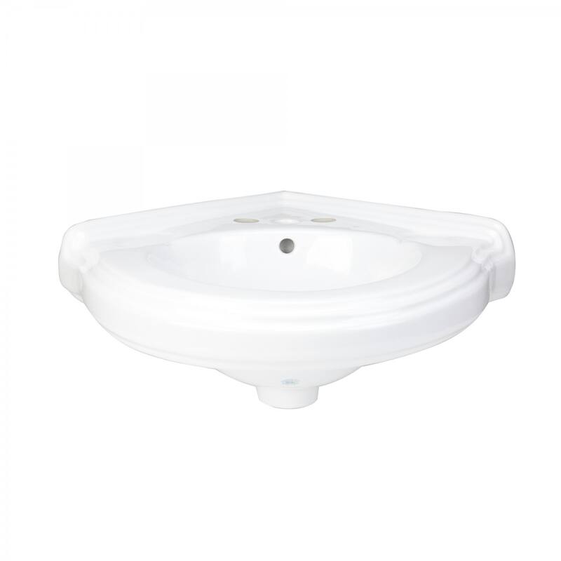 Portsmouth White Ceramic Corner Wall Mount Vessel Sink with Overflow