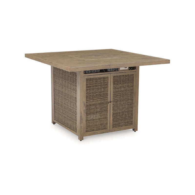 Signature Design by Ashley Walton Bridge Driftwood Outdoor Bar Table with Fire Pit - 55.75" W x 55.75" D x 39.13" H