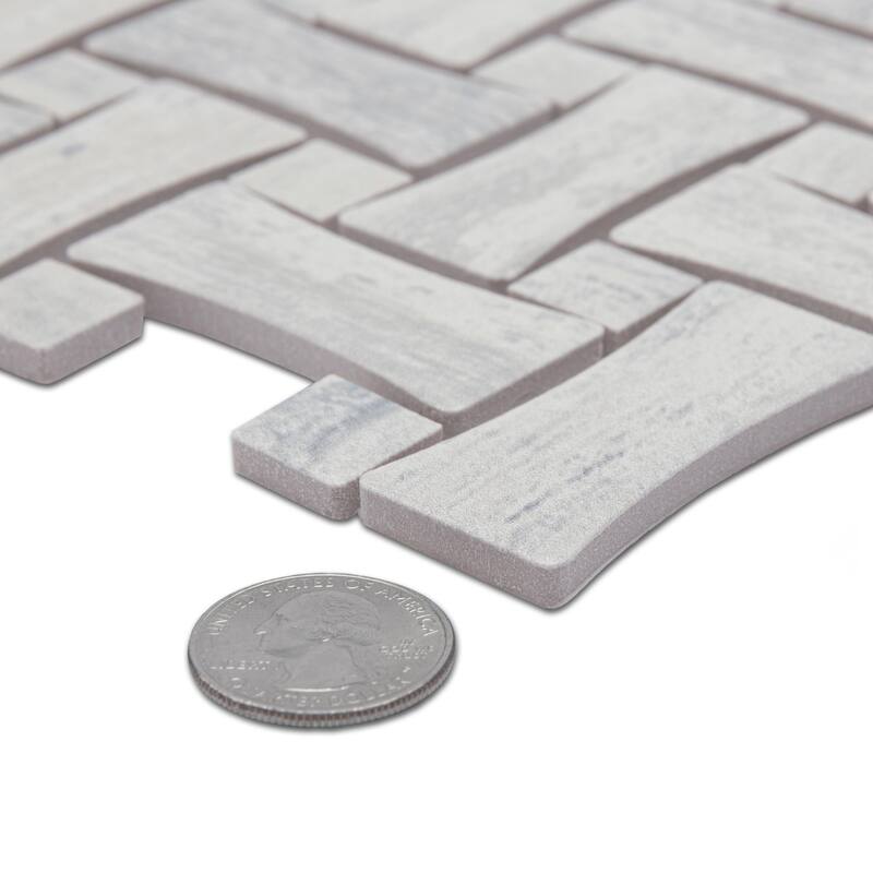 Merola Tile Cassis Dog Bone Basketweave White w/ White Dot 10" x 10" Porcelain Mosaic Floor and Wall Tile