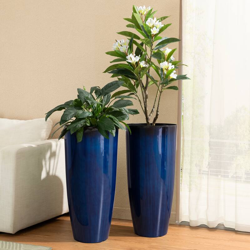 Glitzhome 30"H Set of 2 Oversized Gradient Cobalt Blue/Turquoise/Red Tall Plastic Planter
