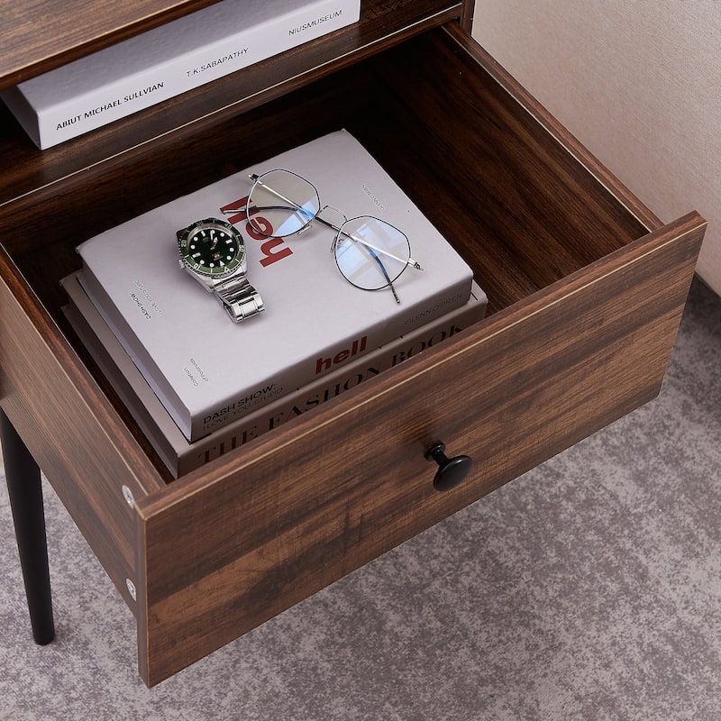 VECELO Modern 1-Drawer Wood Nightstand Set of 2
