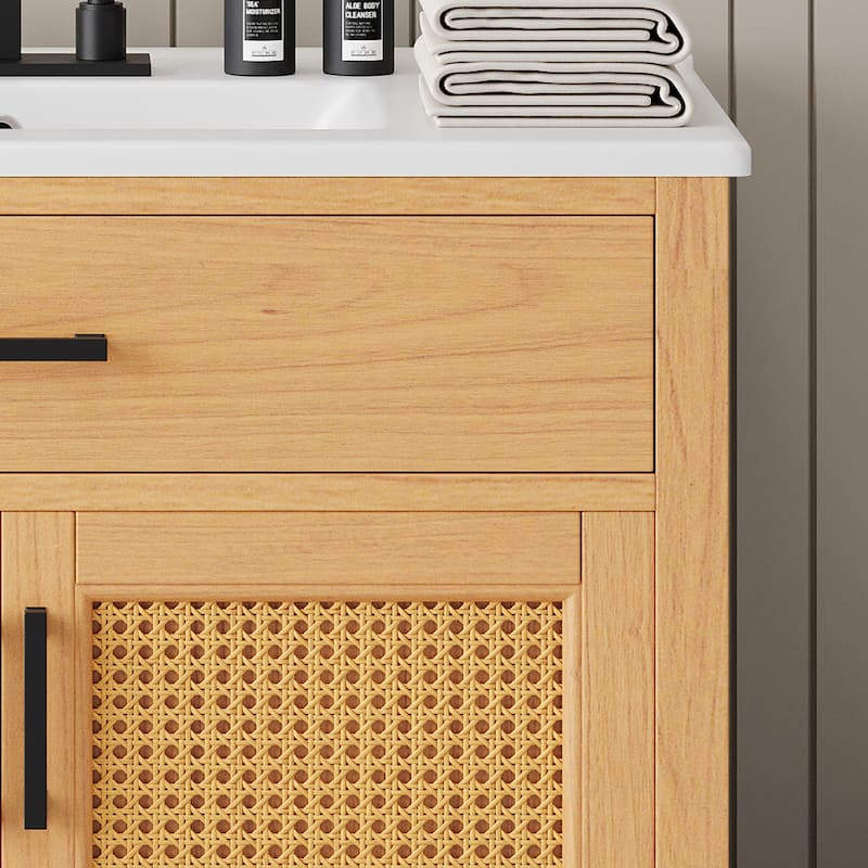 36"Bathroom Vanity with Sink, 2 Soft Close Doors and 3 Drawers, Free-standing Vanity with Wood Legs and Large Storage