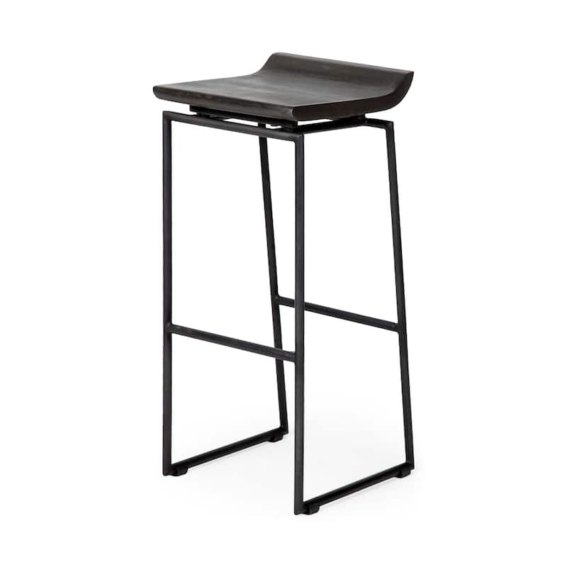 Givens Black Solid Wood Seat with Black Metal Frame Bar Stool - 14"W x 15.8"D x 31.8"H