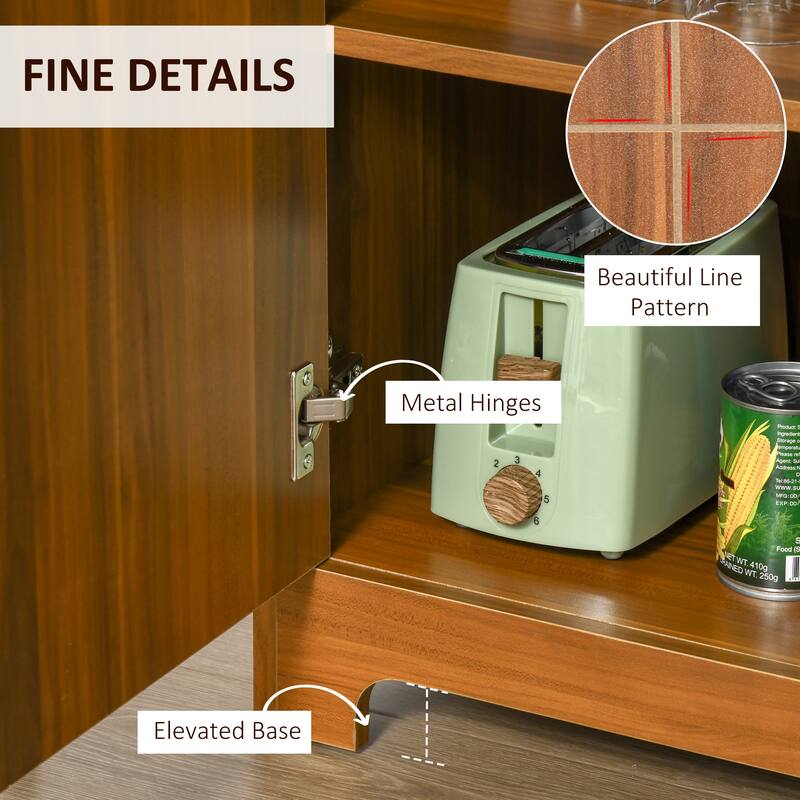 Brown Wine Cabinet with 6-Bottle Rack, Storage Drawers and Shelves for Bar or Dining Room - 33.75" x 15.75" x 36.25"