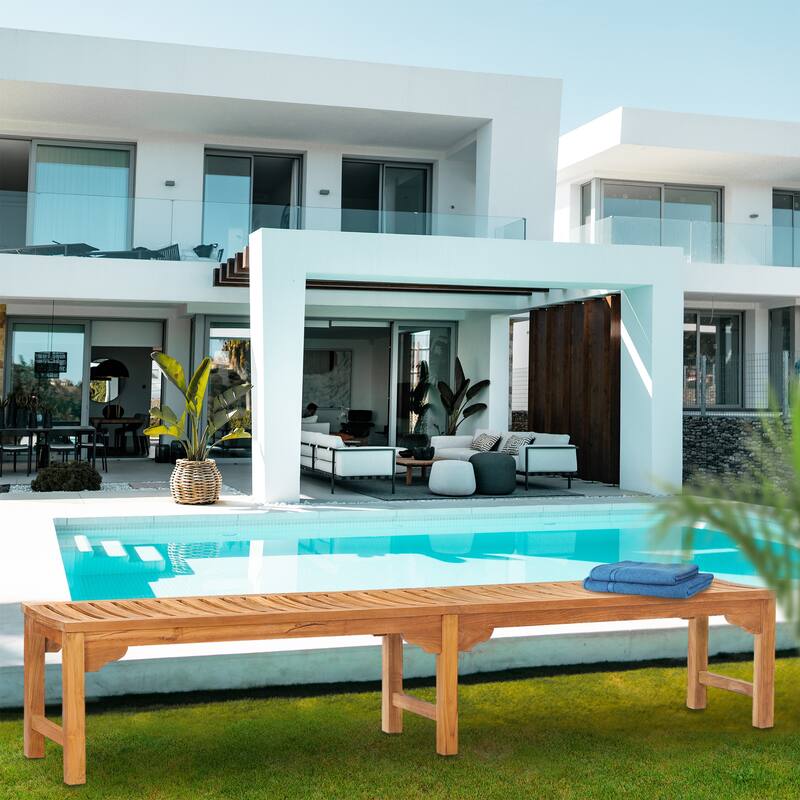 Chic Teak Santa Monica Outdoor Teak Wood Backless Outdoor Bench, 10 foot