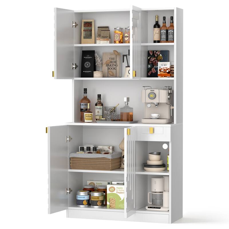 Pocassy 71" Hutch Cabinet with Countertop & Power Outlet