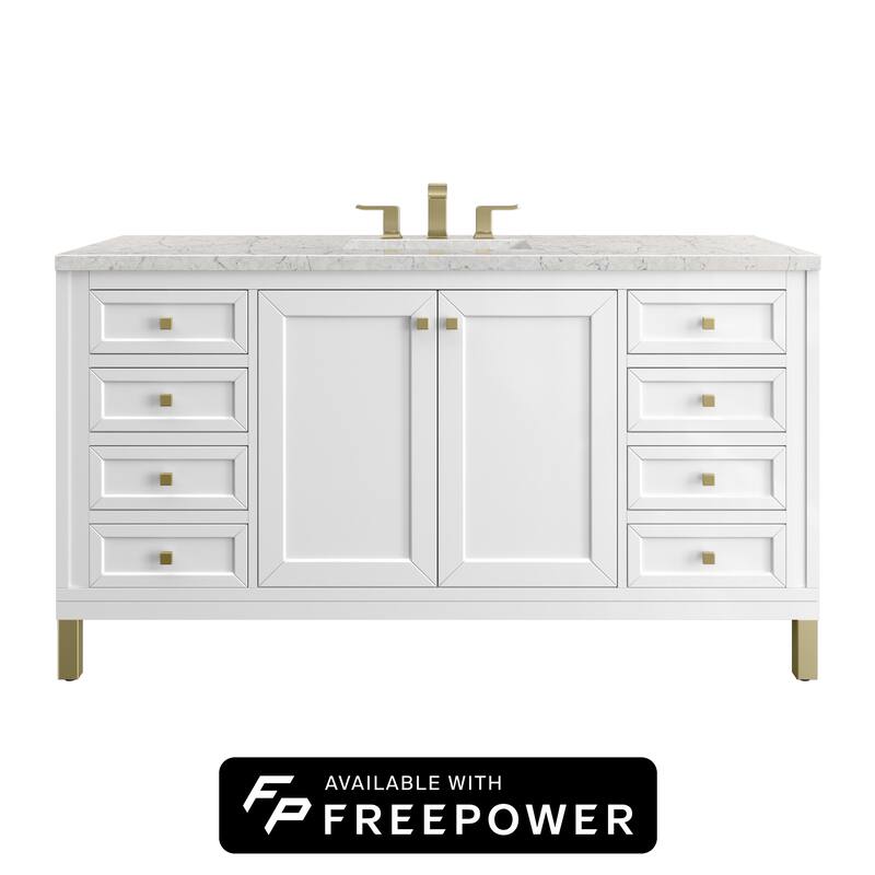 Chicago 60" Single Vanity, Glossy White, w/ FreePower Wireless Charger