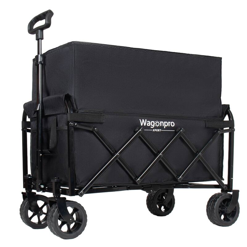 Upgraded 5*2"Wide Wheels-Expandable Dual-Layer Utility Wagon with 100% Extra Space, 220lbs Capacity Grocery Cart for Camping