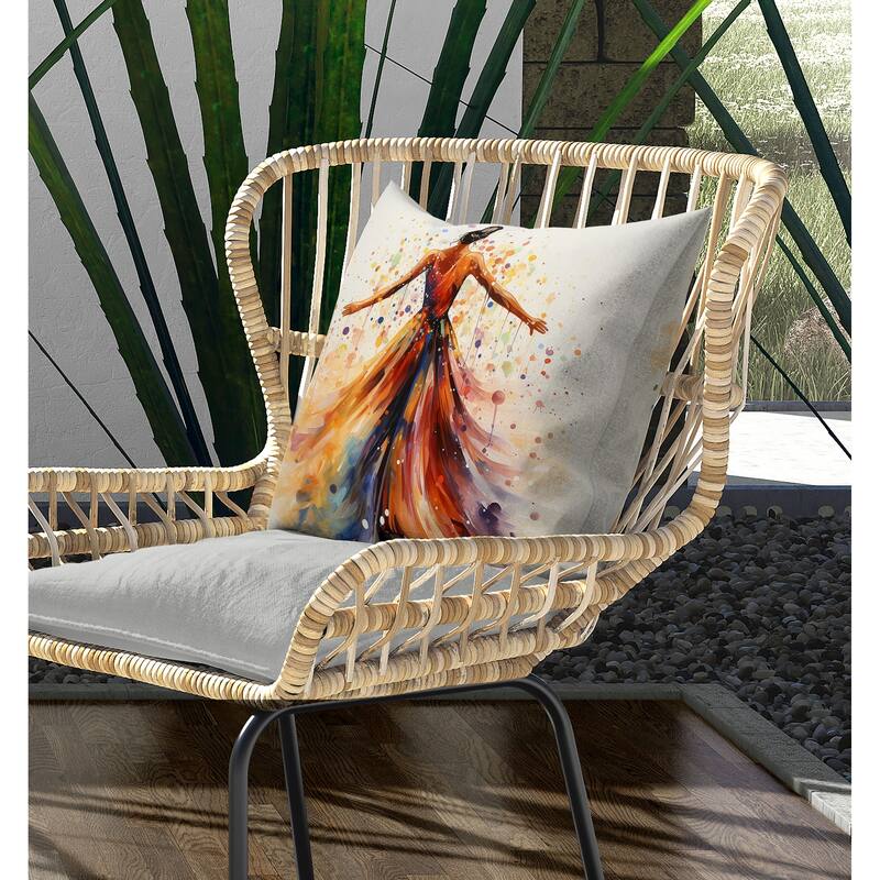 Dancing Girl Indoor/Outdoor Reversible Throw Pillow Multi