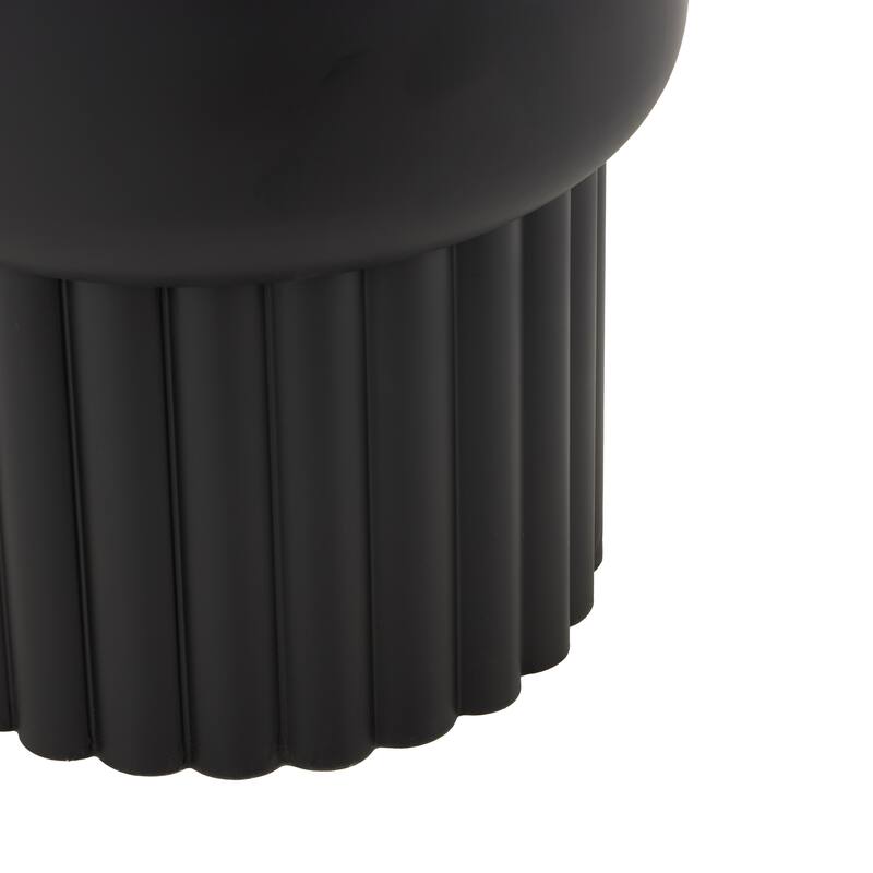 Black Metal Ribbed Side End Accent Table with White Marble Tabletop