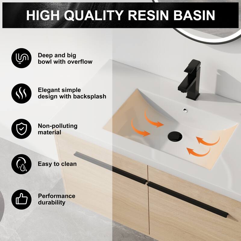 ARTCHIRLY 16/20/24/30/36 Inch Bathroom Vanity With Sink, Floating Bathroom Vanity With Soft Close Door
