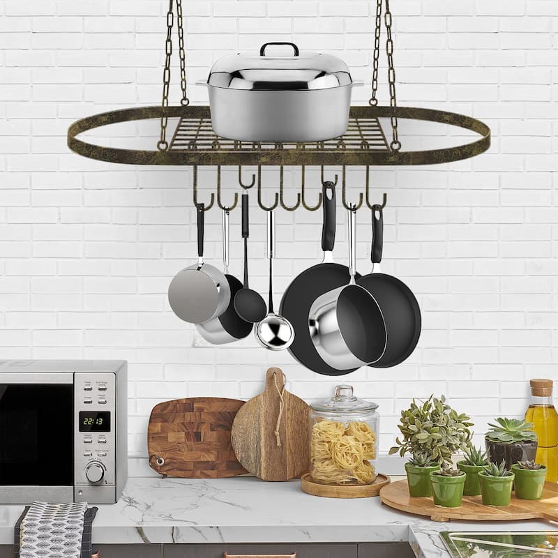 Sorbus Pot and Pan Rack for Ceiling with Hooks - Oval Mounted Storage Rack - 31.50" L X 16.50" W X 21" H - 31.50" x 16.50" x 21"