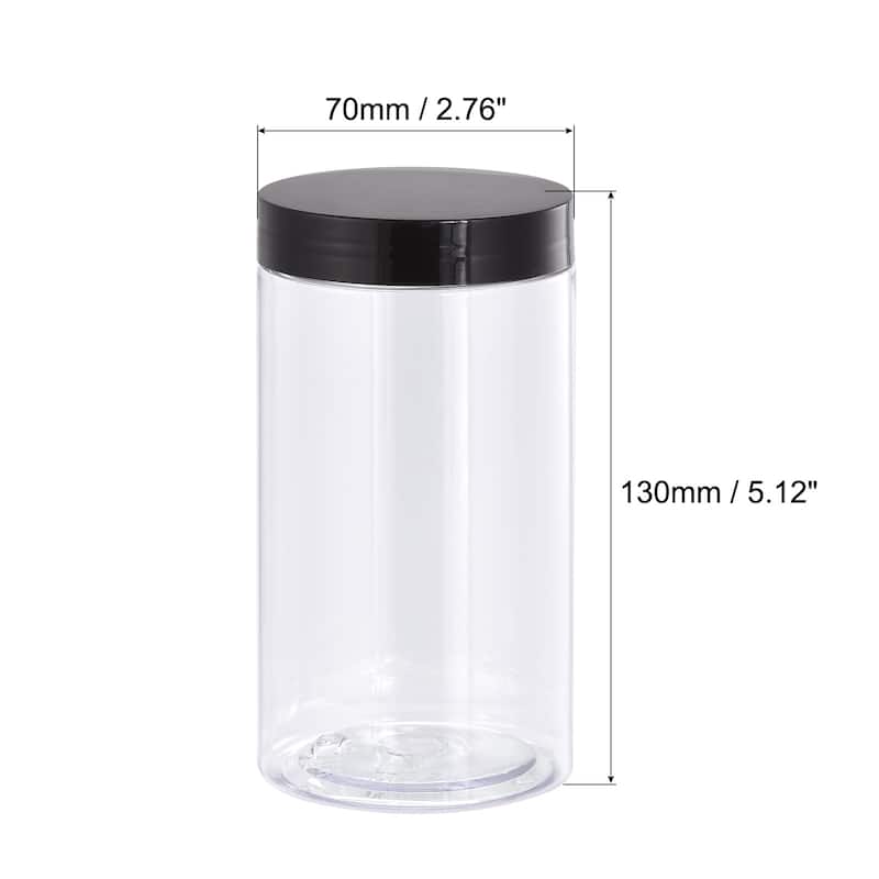 Round Plastic Jars with Black Screw Top Lid, 2Pcs