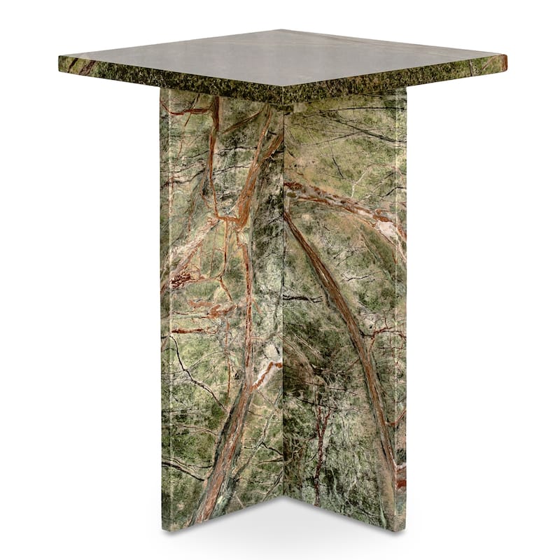 NADAAL STUDIOS Indra Accent Table, Square Rosso Levanto Marble, Indoor & Outdoor Use, Red