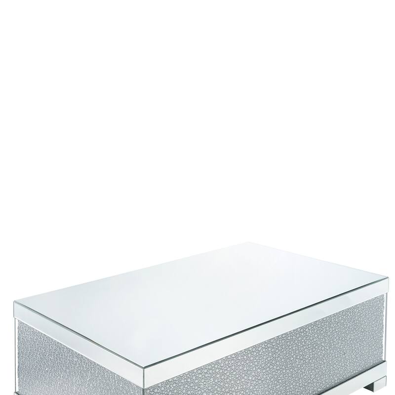 Rectangular Wooden Coffee Table with Faux Crystal Inlays, Silver