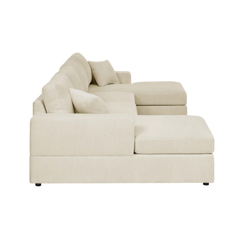 3-Piece Double-Chaise Sectional Sofa - 60.5" D x 120" W x 33" H - Cream