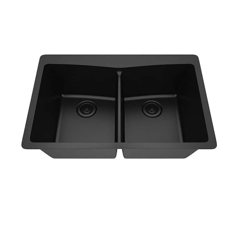 33 Inch Lexicon Platinum Quartz Composite Drop-in Undermount Double Bowl Galaxy Black Kitchen Sink LP-800TM-K-SO