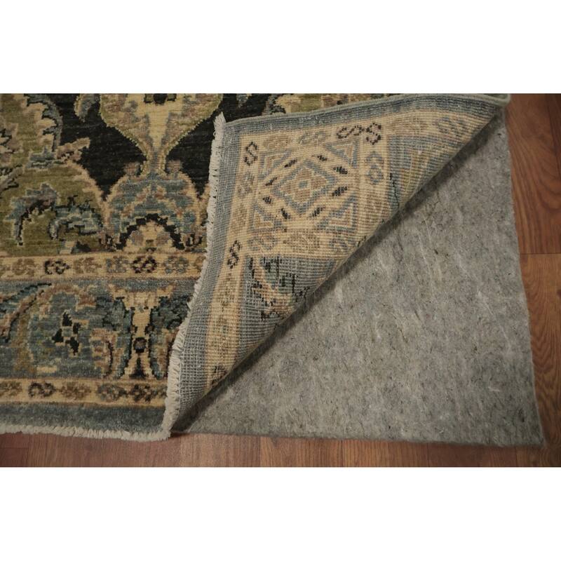 Hand Knotted Oriental 100% Wool Carpet Transitional Floral Greys & Charcoal Oushak Runner Rug - 9' 5'' X 2' 6''
