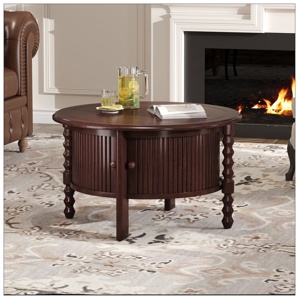 Vintage Round Coffee Table with Storage in 30.3" for Living Room