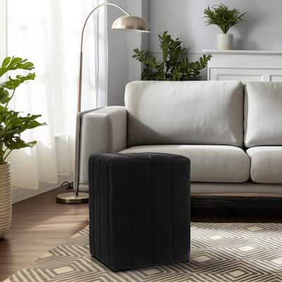 Wood Ottoman Square Compact Pouf Footstool Luxury Accent - 19" Black