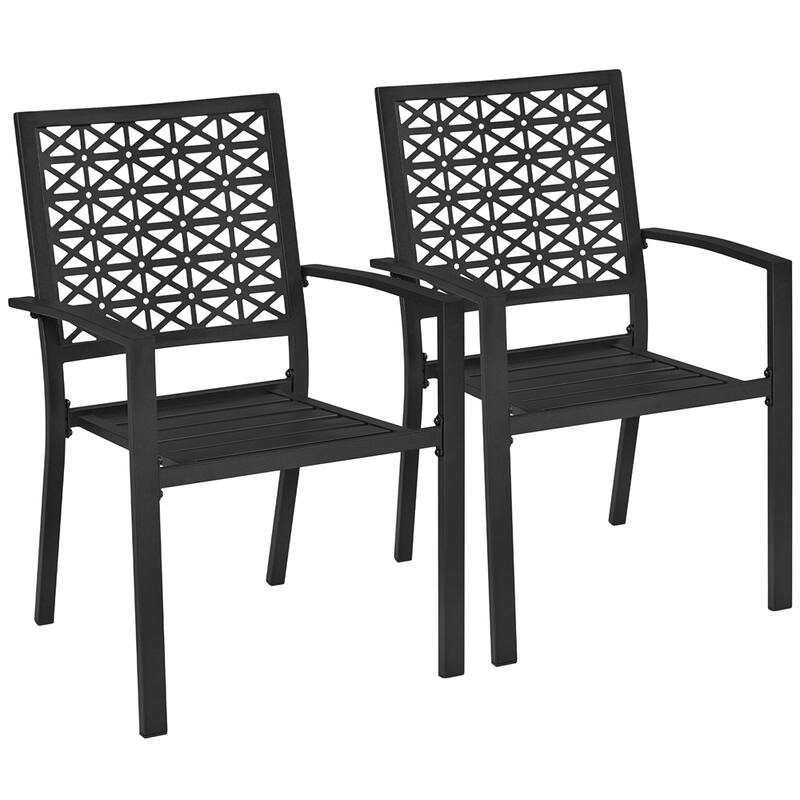 Yaheetech 2pcs Patio Dining Chairs with Armrests Modern Metal Bistro Chairs - Black
