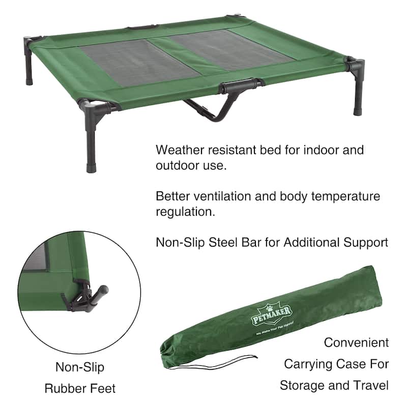 Petmaker Steel Frame Elevated Dog Bed with Non-Slip Feet - Indoor/Outdoor Puppy Cot for Pets