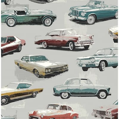 Seabrook Designs Golden Age Collector Cars Unpasted Wallpaper - 20.5 in. W x 33 ft. L